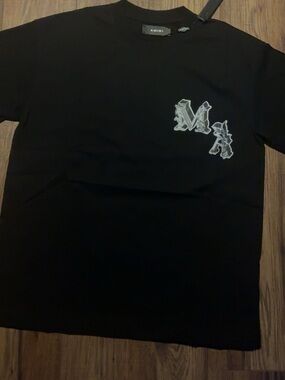 AMIRI Black Short-Sleeve Tee with Contrasting White Logo Patch